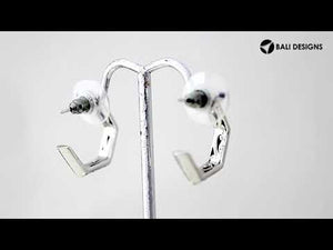 Sterling silver hexagon patterned hoop earrings