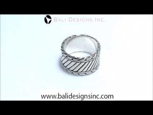 Sterling Silver handcrafted diagonal stripe band ring wholesale from Bali, Indonesia with oxidized finish