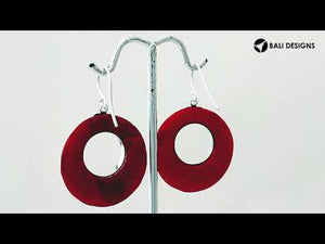 925 Sterling Silver Red Coral Filigree Round Earrings