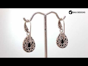 Sterling Silver With 18K Gold Teardrop Earrings With Ornate Pattern And Diamond Center