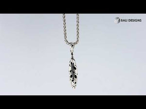 Sterling silver long teardrop pendant with pebble texture handcrafted in Balinese classic design