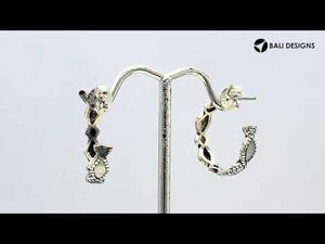 Wholesale sterling silver Mother Of Pearl hoop earrings with Balinese handicraft design and antique polish finish handcrafted in Bali