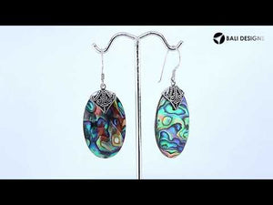 Abalone Shell oval silver earrings with scroll design