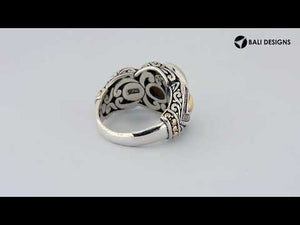 Sterling Silver And 18K Gold Mabe Pearl Diamond Ring With Balinese Carving