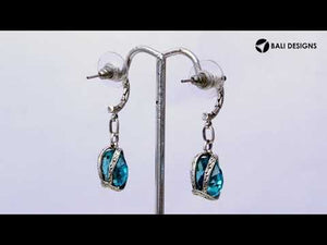 Wholesale Sterling Silver Blue Topaz Quartz Marquise And Round Dangle Earrings With Bali Carved Hoop