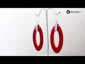 925 Sterling Silver Red Coral Elongated Oval Drop Earrings