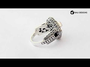 Sterling silver cushion shape ring with Garnet Quartz in Balinese design
