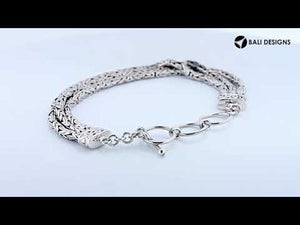 925 sterling silver 3 mm Bali chain bracelet with oxidized finish and toggle clasp.