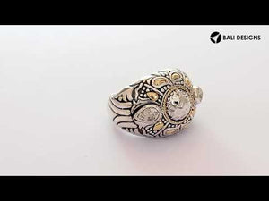 Wholesale Sterling Silver Hammered Silver Center Mandala Ring With Gold Accents And Balinese Carvings.