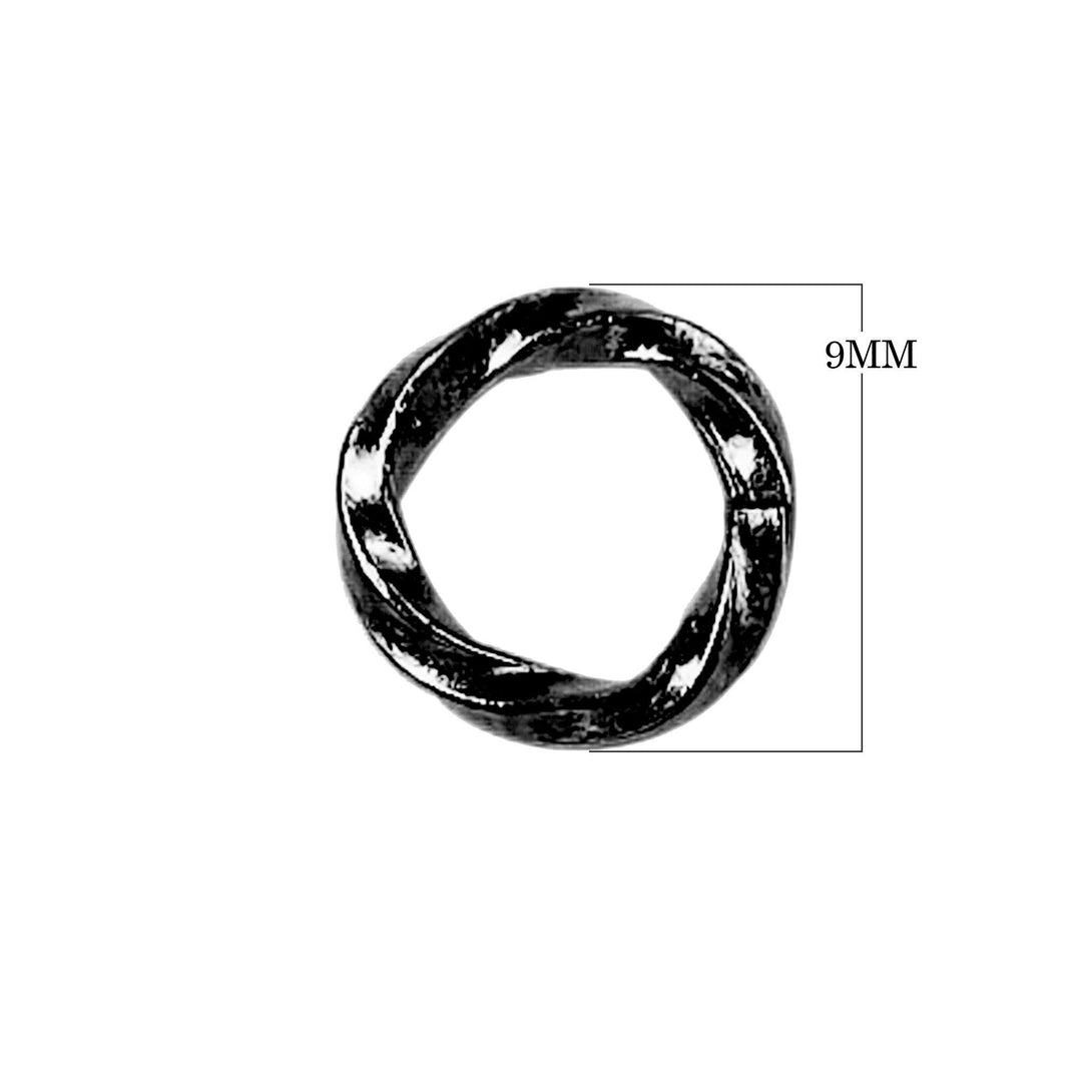 JOR-107-9MM Black Rhodium Overlay Twisted Open Jump Ring Beads Bali Designs Inc 