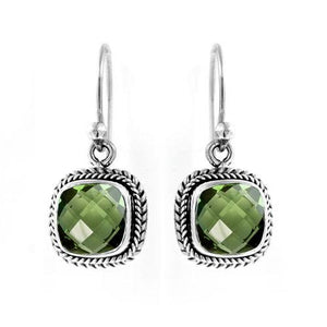 Sterling Silver Green Amethyst Quartz Cushion Earrings With Rope Border And Earwire Lock For Wholesale Buyers