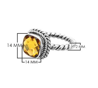 Sterling Silver Rope Band Ring With Citrine Quartz Cushion Center