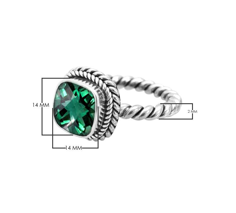 Sterling Silver Rope Band Ring With Green Quartz Cushion Center