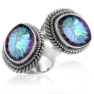 Sterling Silver Ring With Mystic Quartz Oval Stone And Rope Detailing