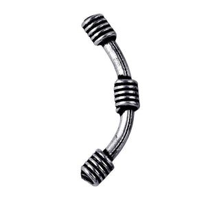 Patterned curved silver overlay over copper tube bead handcrafted in India for wholesale jewelry use