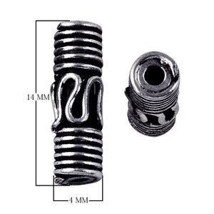 Handcrafted silver overlay tube bead over copper with engraved design and oxidized finish from India for wholesale jewelry use