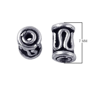 Handcrafted silver overlay tube bead over copper with openwork design and oxidized finish from India for wholesale jewelry components
