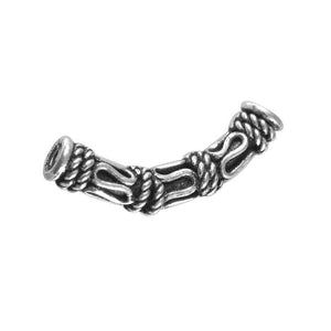 Silver overlay over copper tube Bali style curved connector handcrafted in India with oxidized finish for wholesale jewelry production