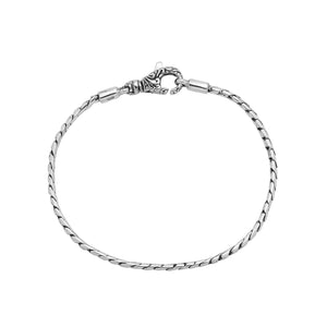 Sterling Silver Bali Handcrafted Slim Snake Chain Bracelet With Lobster Clasp And Decorative Finish.