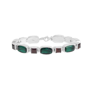 Sterling Silver Bali Handcrafted Green Quartz And Garnet Quartz Link Bracelet With Decorative Finish.