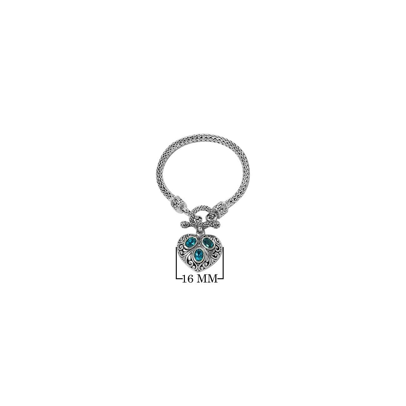 Wholesale Sterling Silver Woven Bracelet With Blue Topaz Quartz Heart Medallion
