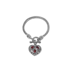 Wholesale Sterling Silver Woven Bracelet With Garnet Quartz Heart Medallion