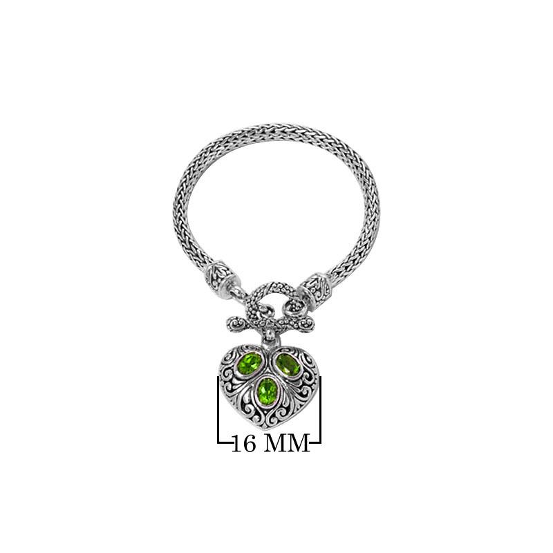 Wholesale Sterling Silver Woven Bracelet With Peridot Quartz Heart Medallion