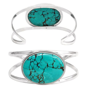 Wholesale Sterling Silver Cuff Bracelet With Oval Turquoise Shell Centerpiece