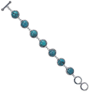 Wholesale Sterling Silver Round Bracelet With Turquoise Shell Cabochons
