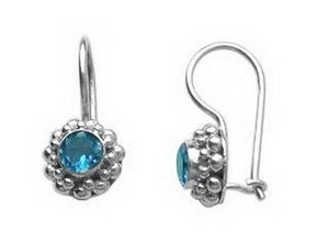 Sterling silver earring with Blue Topaz Quartz and kidney wire, handcrafted wholesale jewelry from Bali