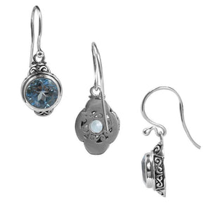 Sterling Silver Blue Topaz Quartz Round Hook Earrings For Wholesale Collection