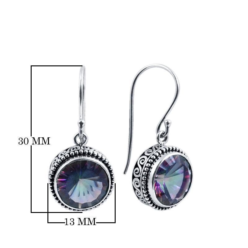 Sterling Silver Mystic Quartz round hook earrings with ornate Balinese frame handcrafted in Bali
