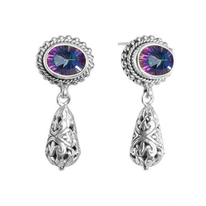 Sterling Silver Mystic Quartz Drop Earrings With Ornate Filigree Design For Wholesale Collection