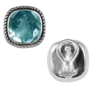 Sterling Silver Cushion Stud Earrings With Blue Topaz Quartz