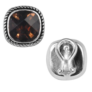 Sterling Silver Cushion Stud Earrings With Smoky Quartz