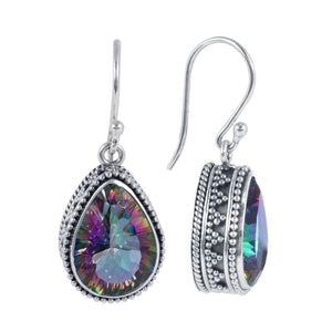 Sterling Silver Teardrop Earrings With Mystic Quartz And Beaded Border Detailing.