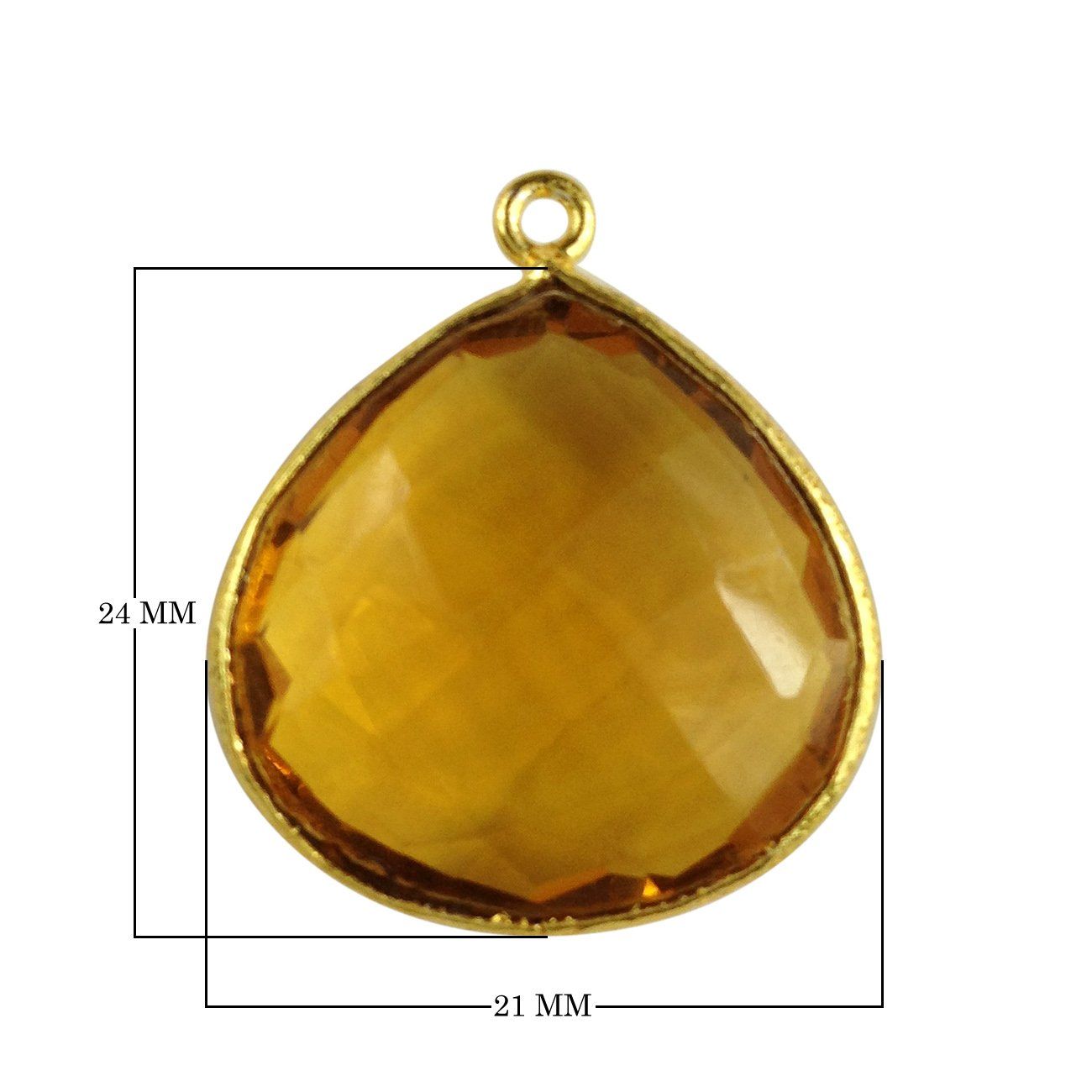 18K Gold Overlay Finding with Citrine Quartz pear shape jewelry component handcrafted in India with polished gold bezel.