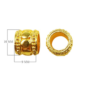 18K gold overlay beaded edge barrel Bali spacer bead handcrafted in India for wholesale jewelry making