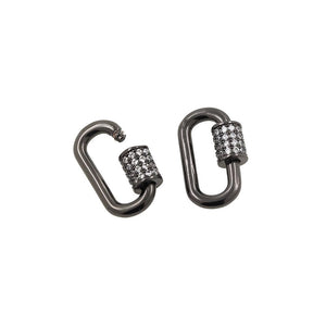 Black rhodium overlay carabiner lock over copper with cubic zirconia handcrafted in India for wholesale jewelry making