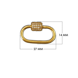 SL-8024-GD-27X14MM 18K Gold Overlay Carabiner lock With Cubic Zirconia Jewelry Bali Designs Inc