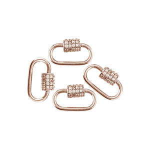 Rose gold overlay carabiner lock over copper with cubic zirconia handcrafted in India for wholesale jewelry