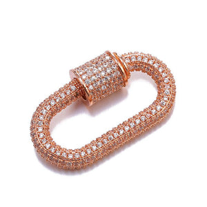 Rose gold overlay carabiner lock over copper with cubic zirconia handcrafted in India for wholesale jewelry