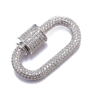 SL-8025-SL-28X17MM Silver Overlay Carabiner lock With Cubic Zirconia Beads Bali Designs Inc