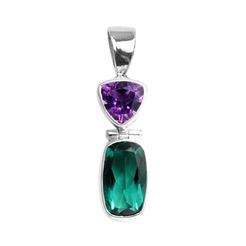 Sterling Silver Pendant Featuring Amethyst And Green Quartz In A Modern Dual-Stone Design.