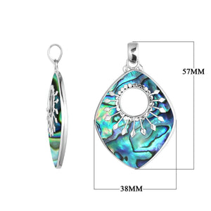 Sterling Silver Shield-Shaped Pendant Featuring Abalone Shell With Sunburst Medallion.