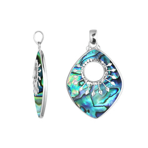 Sterling Silver Shield-Shaped Pendant Featuring Abalone Shell With Sunburst Medallion.
