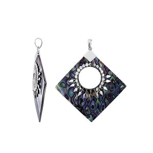 Sterling Silver Diamond Pendant Featuring Abalone Shell With Sunburst Medallion.