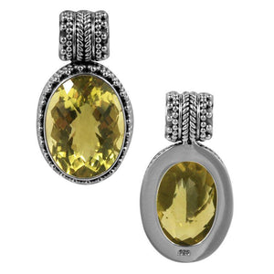 Sterling Silver Lemon Quartz Oval Pendant With Rope Edge And Dotted Details