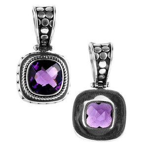 Sterling Silver Pendant With Amethyst Quartz In Square Bali Design