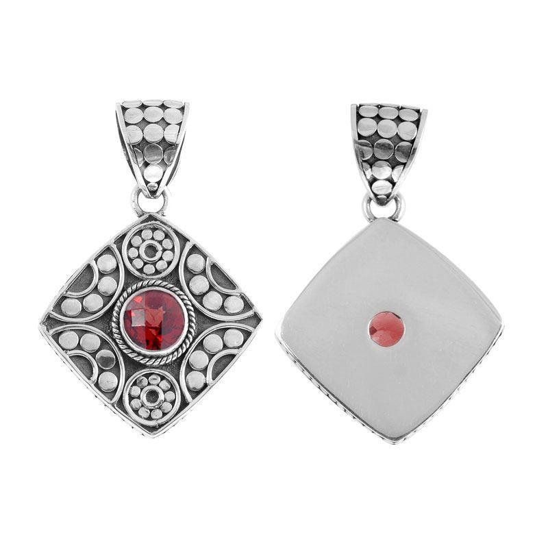 Sterling Silver Diamond Pendant With Garnet Quartz And Bali Granulation
